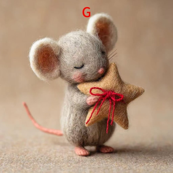 Ratinhos de feltro agulhado, ratinhos de lã feitos à mão, decoração de prateleira para queijo em formato de estrela