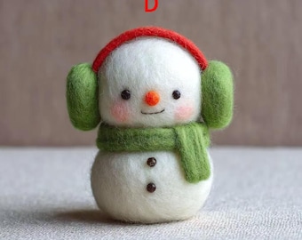 Needle Felt Snowman Figurine, Handmade Wool Snowman, Winter Shelf Decor