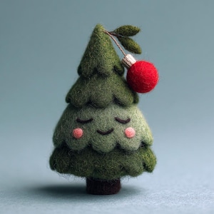 Needle Felt Christmas Tree Figurine, Wool Miniature, Cozy Winter Shelf Decor