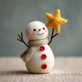 Adorable Wool Felt Snowman with Star – Christmas Decoration,  Winter Ornament, Cozy Felted Holiday Figurine