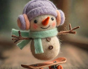 Needle Felt Snowman Figurines, Handmade Wool Christmas Decor, Winter Shelf Display
