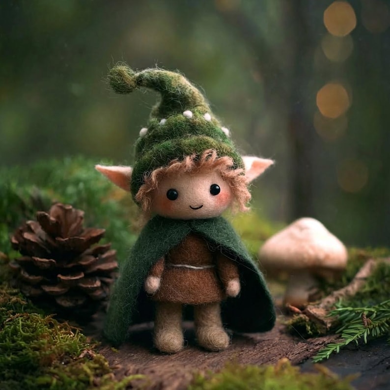 Rustic Elf Needle Felt Woodland Elf Figurines, Handmade Wool Forest Gnomes ...