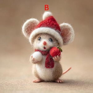 Needle Felt Christmas Mouse Figurines, Handmade Wool Mouse, Winter Shelf Decor