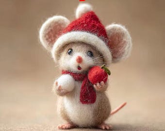 Needle Felt Christmas Mouse Figurines, Handmade Wool Mouse, Winter Shelf Decor