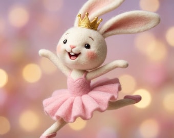 Figurine de lapin de ballet en feutre aiguilleté, lapin ballerine en laine fait main, décoration d'étagère de bureau