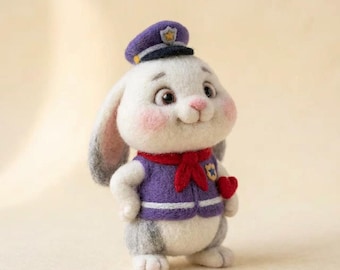 Needle Felt Bunny Figurine, Handmade Wool Rabbit, Storybook Desk Decor, Bunny Lover Gift