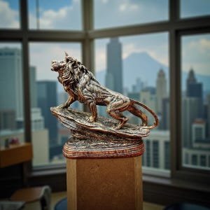 Majestic Bronze Lion Statue: Regal Home & Office Sculpture