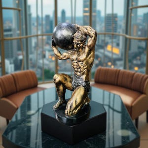 Atlas Titan Sculpture: Antique Bronze Resin Greek Mythology Decor