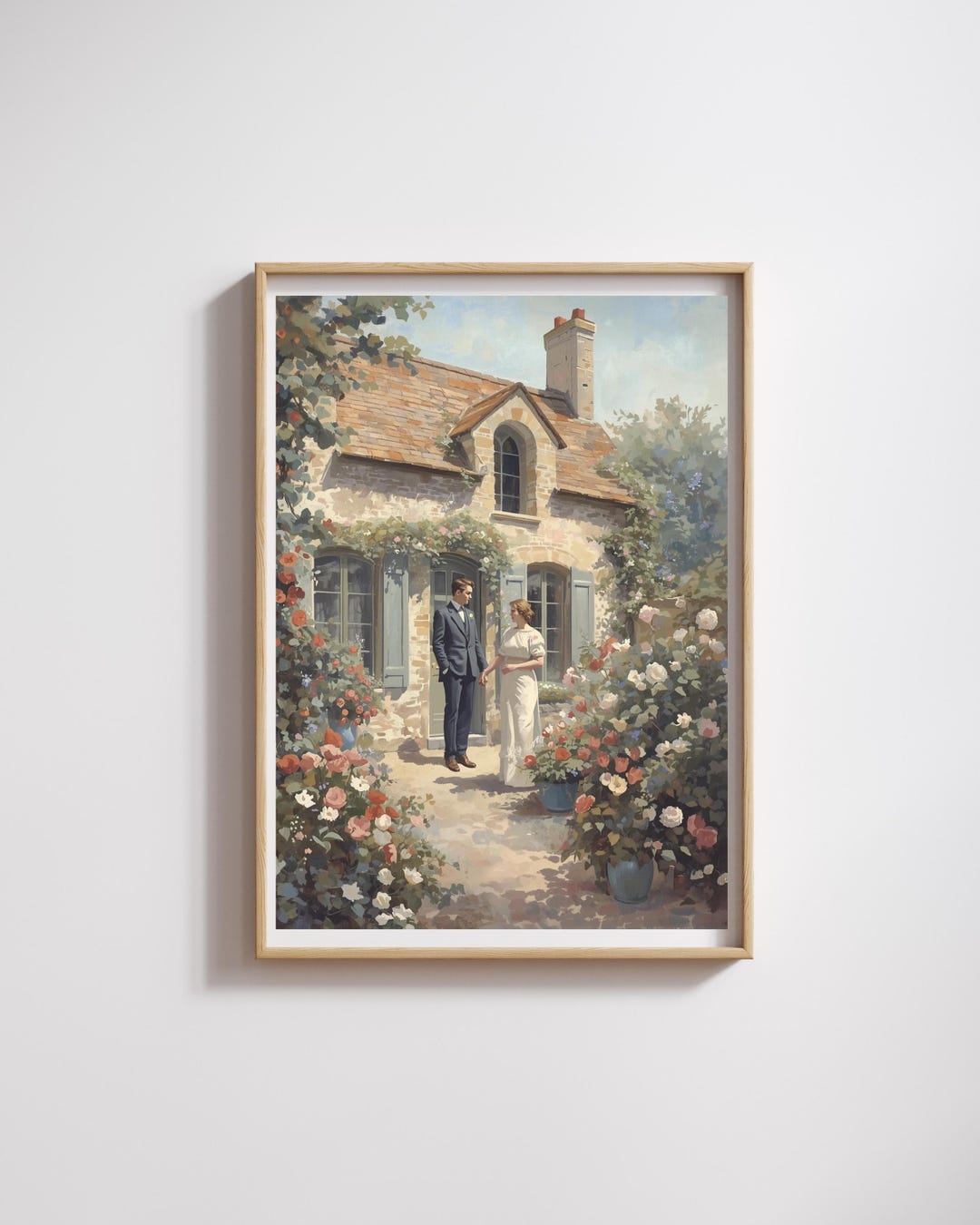 French Country Cottage Garden Art | Vintage Pastel Couple Painting ...