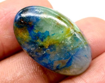 Cabujón suelto de azurita natural de 27,50 ct, 26 x 26 x 7 mm, forma ovalada, gema para joyería de colgantes