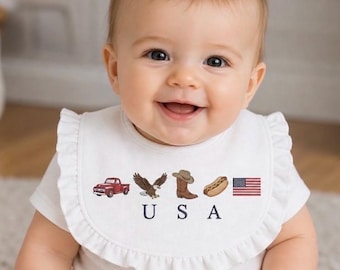 USA Ruffle Bib: Embroidered Cotton Muslin Soccer Fan Accessory