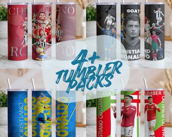 Packung mit 4 Cristiano Ronalo PNG Tumbler Designs - Fußballlegende Sublimation Art