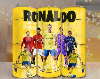 Envoltura para vaso de Cristiano Ronaldo PNG: Diseño de sublimación para vaso delgado de 20 oz (descarga digital)
