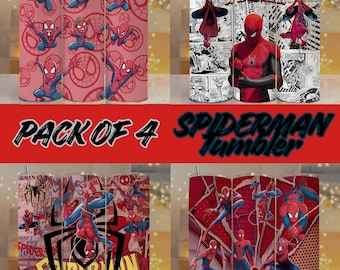 Confezione da 4 Web Hero Tumbler Wrap PNG – Disegni di supereroi da 20 once per sublimazione, download digitale