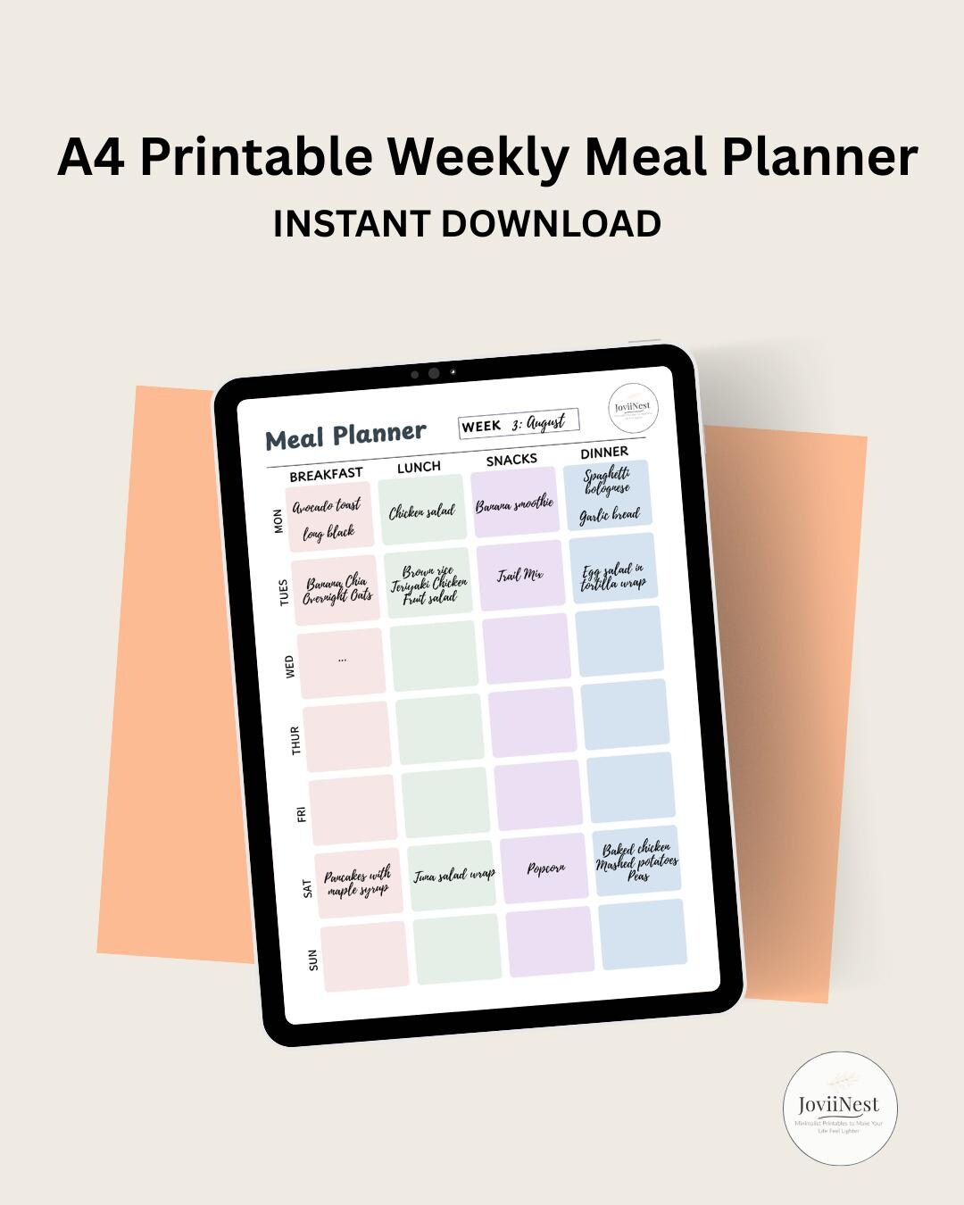 Weekly Meal Planner Printable | Minimalist A4 Kitchen Planner | Digital ...
