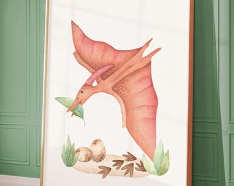Aquarell Pterodactyl Print: Dinosaurier Kinderzimmer Illustration (Digitaler Download)