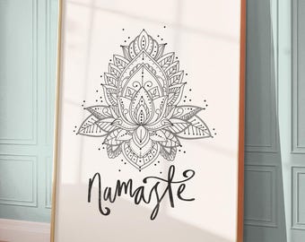 Namaste Mandala Lotus Flower Print: Boho Yoga Studio Decor (Digital Download)