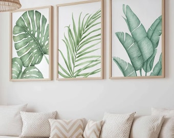 Botanical Wall Art Print Set, Sage Green Watercolor Plants (Digital Download)