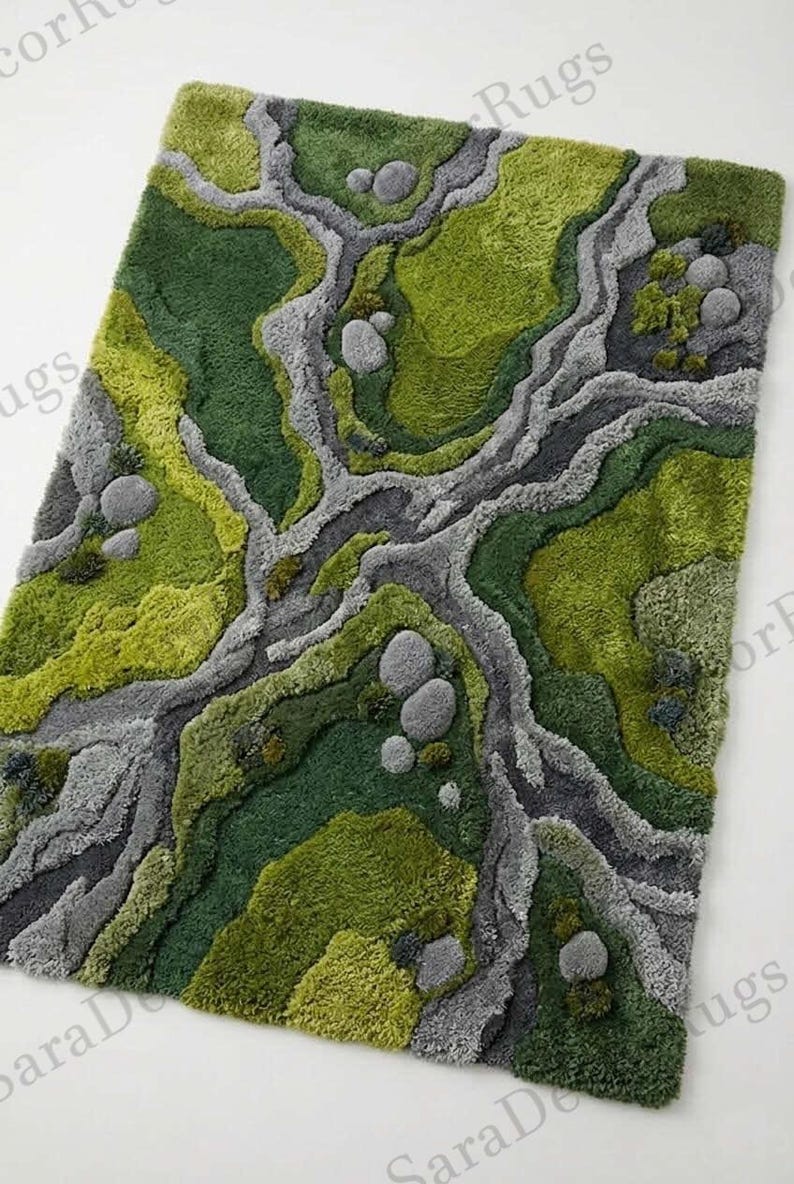 Large 3D Moss Rug Forest Floor Tufted Area Rug, Green Nature Inspired ...
