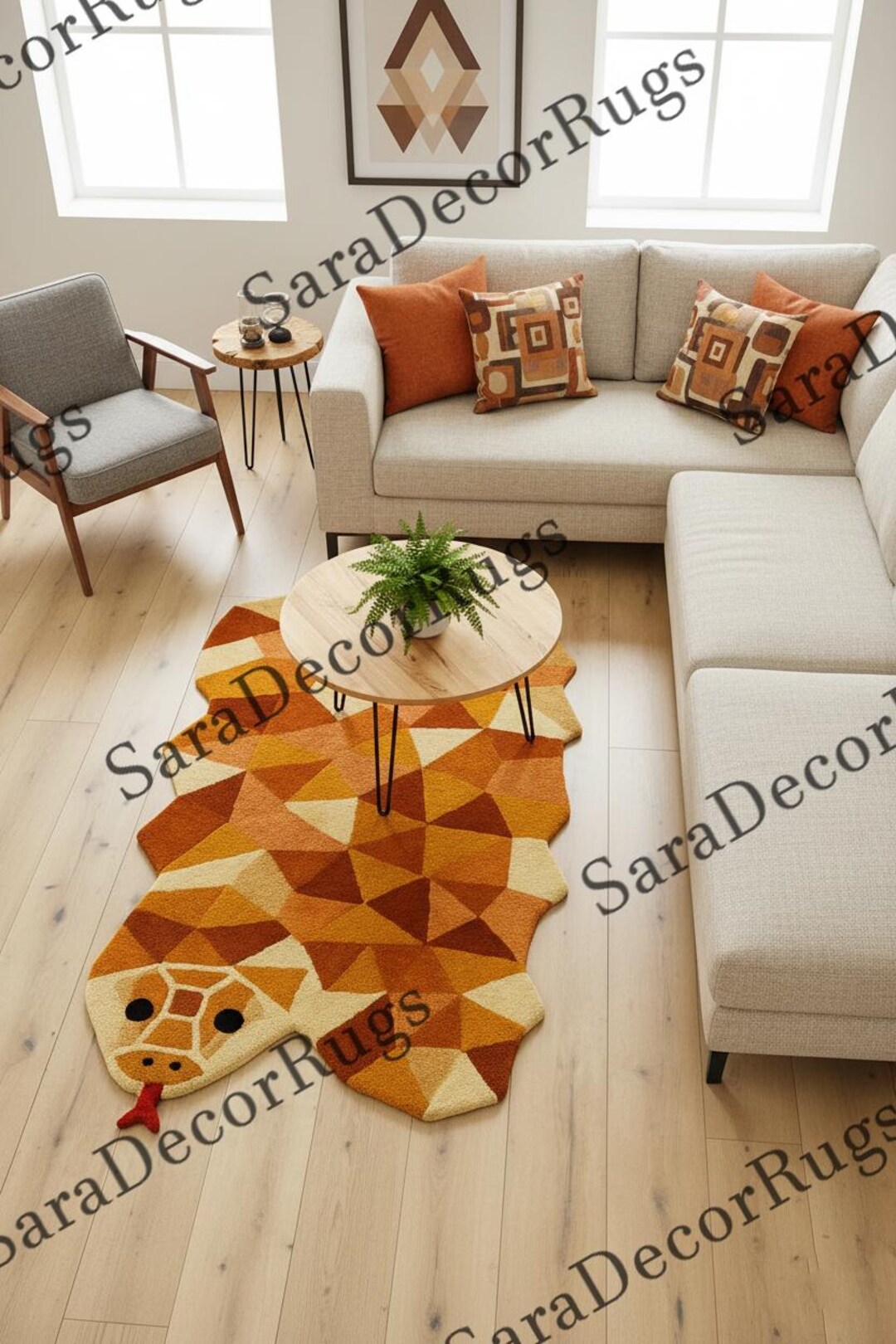 Unique Shape Runner Rug Hand Tufted Snake Rug - Modern Geometric Animal Runner - Earth Tone ...