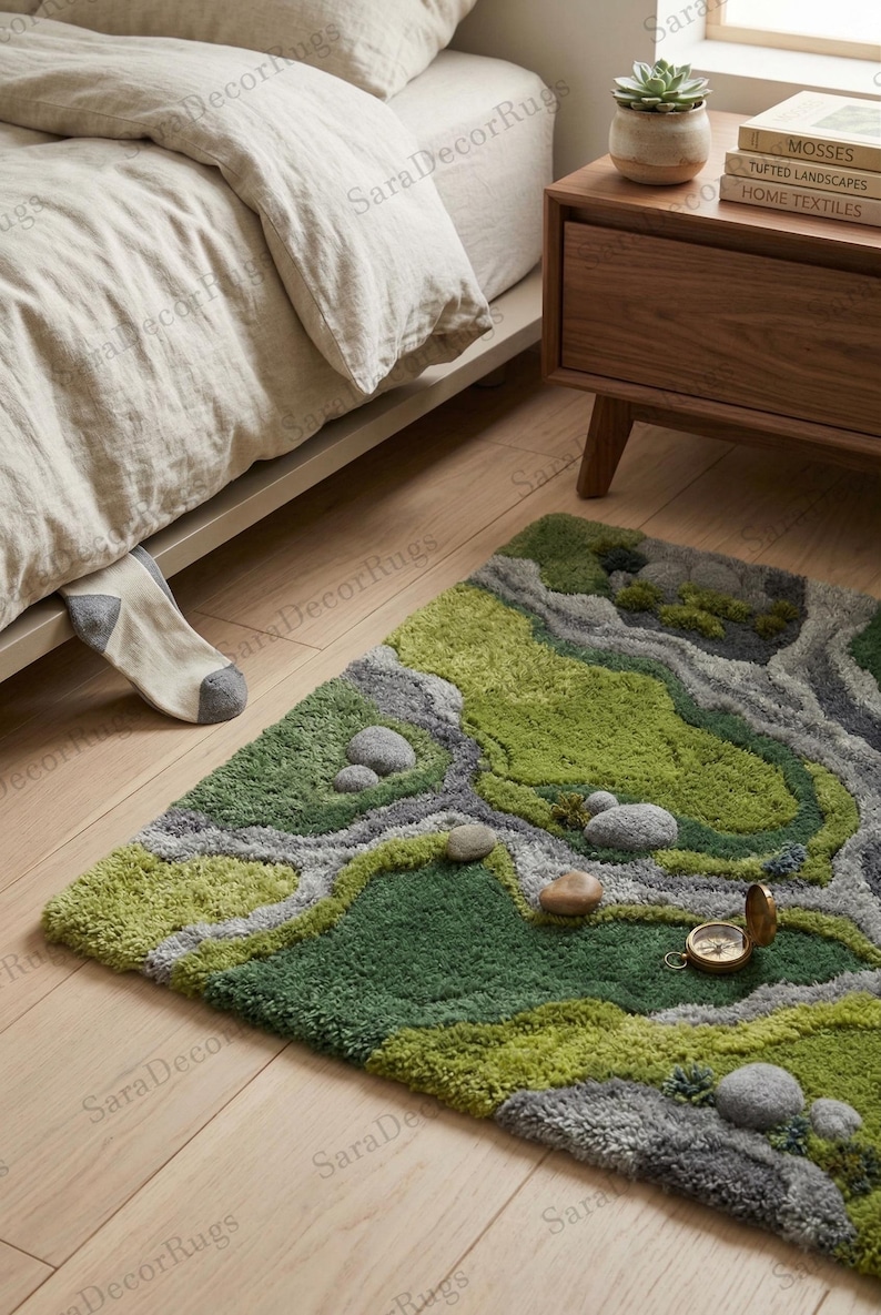 Large 3D Moss Rug Forest Floor Tufted Area Rug, Green Nature Inspired ...