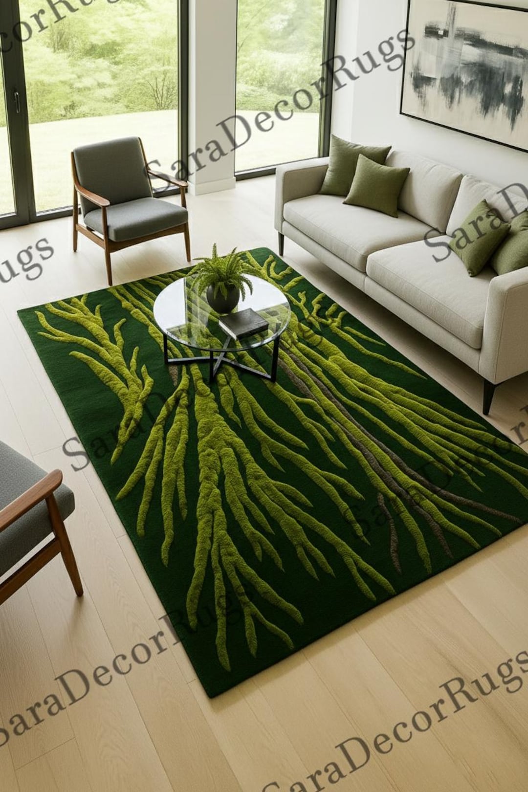 3D Moss Forest Hand Tufted Large Green Abstract Area Rug Organic Modern ...