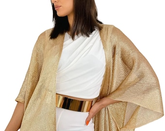 Cardigan Étole Femme Châle Wrap Écharpe Brillante 1.80 X 1.20 cm Cérémonies Soirée Fêtes Mariage Cocktail Bal de Promo Doré Pailletée