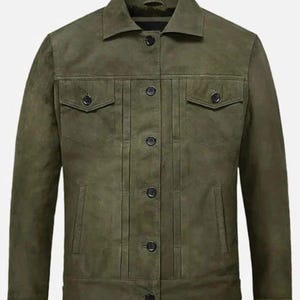 Handmade New Men’s Green Suede Leather Jacket – Classic Fit with Button Closure | Stylish Vintage Outerwear* Gift For Man