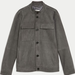 Handmade New Men’s Grey Suede Leather Jacket – Classic Fit with Button Closure | Stylish Vintage Outerwear* Gift For Man