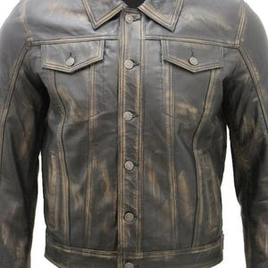 Men&#39;s Black Suede Leather Biker Jacket - Button Closure - Vintage Style