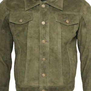 Handmade New Men’s Green Suede Leather Jacket – Classic Fit with Button Closure | Stylish Vintage Outerwear* Gift For Man