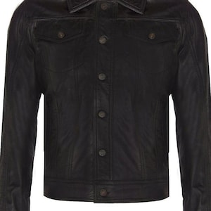 Men&#39;s Black Suede Leather Biker Jacket - Button Closure - Vintage Style