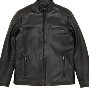 Black Suede Leather Biker Jacket: Classic Fit, Zipper Closure