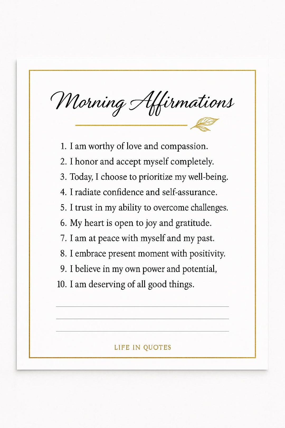 Daily Affirmations Printable – Positive Mindset & Self Love PDF ...