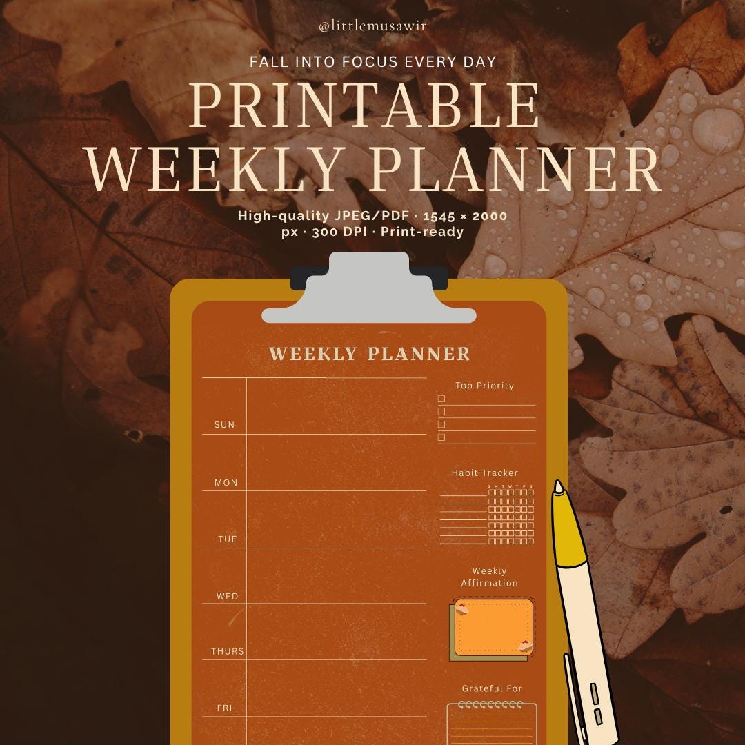Fall Weekly Planner Printable – Autumn Journal Page With Habit Tracker ...