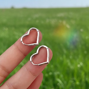 Sterling Silver Heart Hoop Earrings, Minimal Huggie Jewelry