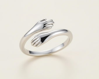 Sterling Silver Hug Ring | Adjustable Love Band for Women