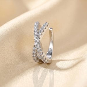 Twisted Silver Cubic Zirconia Sterling Silver Adjustable No Piercing Ear Cuff