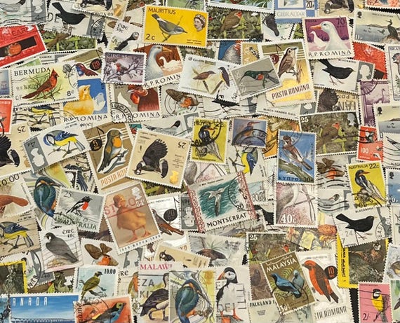 Birds vintage stamp packs of 25 - Worldwide off paper