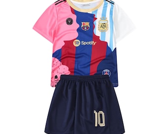 Messi Shirt & Shorts Set | Mixed design Barcelona, Argentina, Paris, Miami No. 10 | For Kids, Adults (unisex)