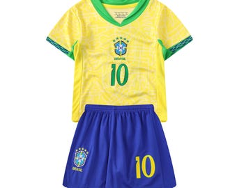 Neymar Jr Shirt & Shorts Set | Brazil National Team Design No. 10 | Kids, Adults (Unisex)