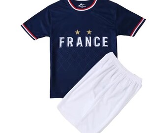 Kids France Outfit Set Design - football shirt & shorts kit for boys and girls