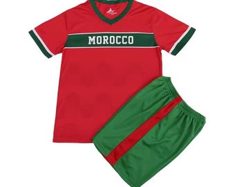 Kids Morocco Outfit set - football shirt & shorts kit for boys and girls