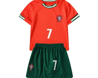 Ronaldo Shirt & Shorts Set #7 | Portugal national football team kids football kit | Youth uniform