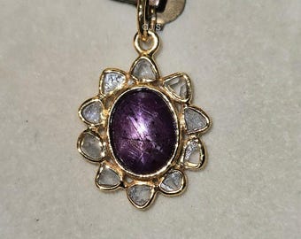 18k Solid Gold Handmade Natural Star Ruby Charm Pendant With Genuine Slice Diamond Accent