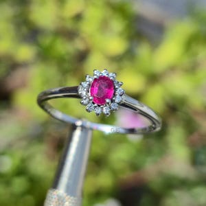 Natural Ruby Ring With CZ Accent: Sterling Silver Ring