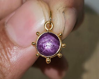 18k Solid Gold Genuine Precious Ruby Star Charm Pendant: Handmade Pendant
