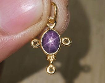 18k Solid Gold Natural Ruby Star Charm Pendant:Handmade Pendant