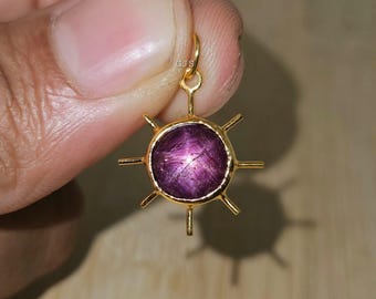 18k Solid Gold Natural Star Ruby Gemstone Pendant: Handmade Pendant