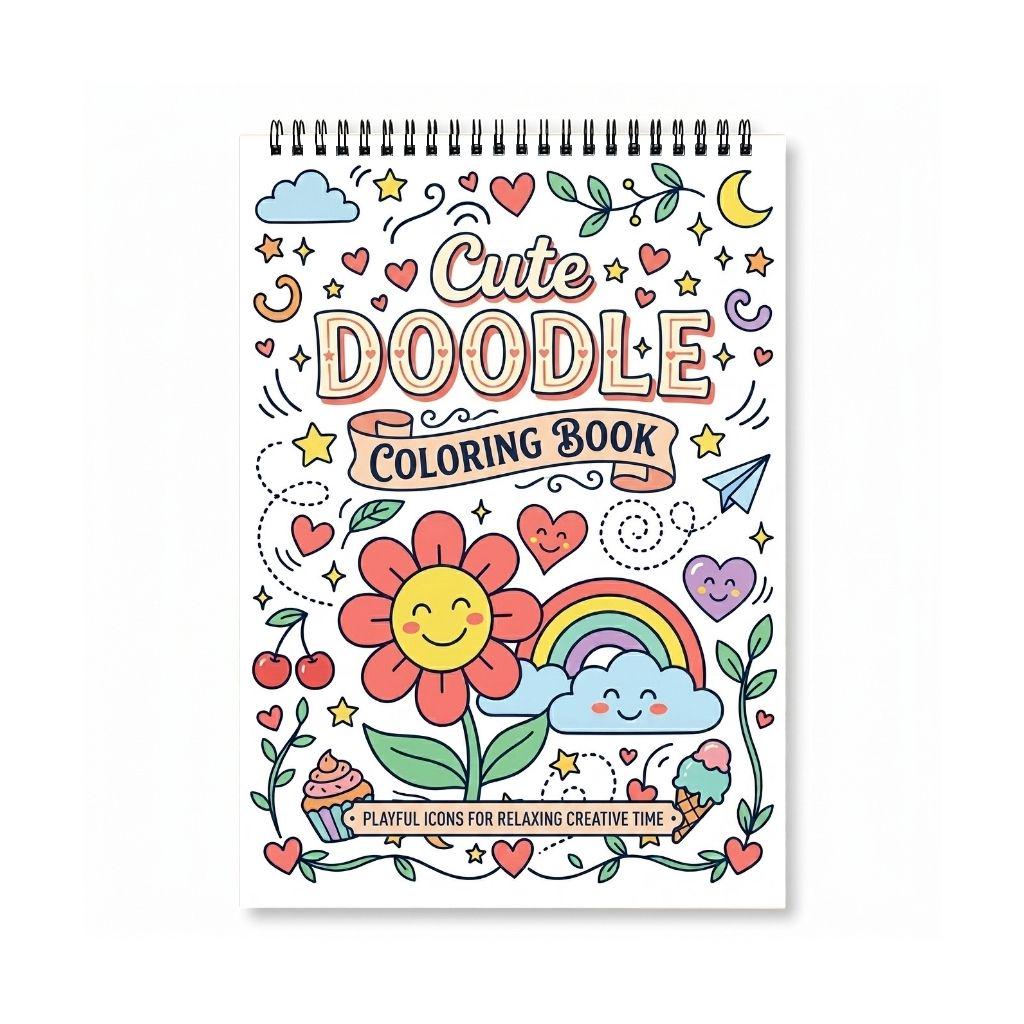 Cute Doodle Physical Coloring Book - Bold and Easy Spiral Bound ...